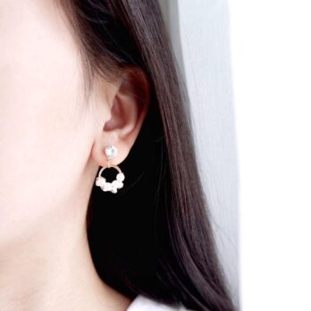 雙層珍珠水晶耳環/耳夾
