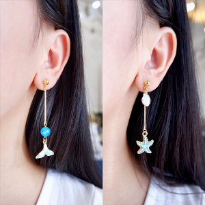 海藍貝殼人魚耳環/耳夾