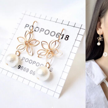 珍珠花朵耳環/耳夾
