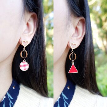 兩款-不對稱幾何格子耳環/耳夾