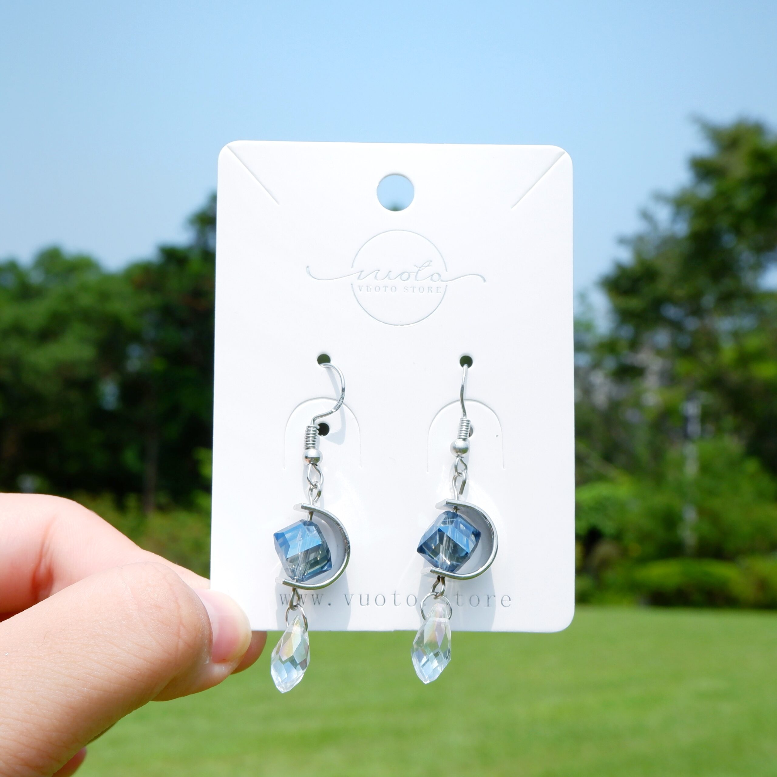 海藍透明水滴耳環/耳夾