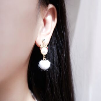 小鹿珍珠毛球耳環/耳夾