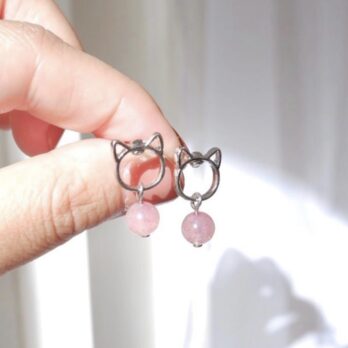 草莓晶小貓耳環