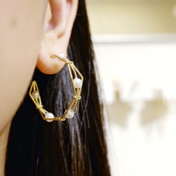 復古六角珍珠耳環