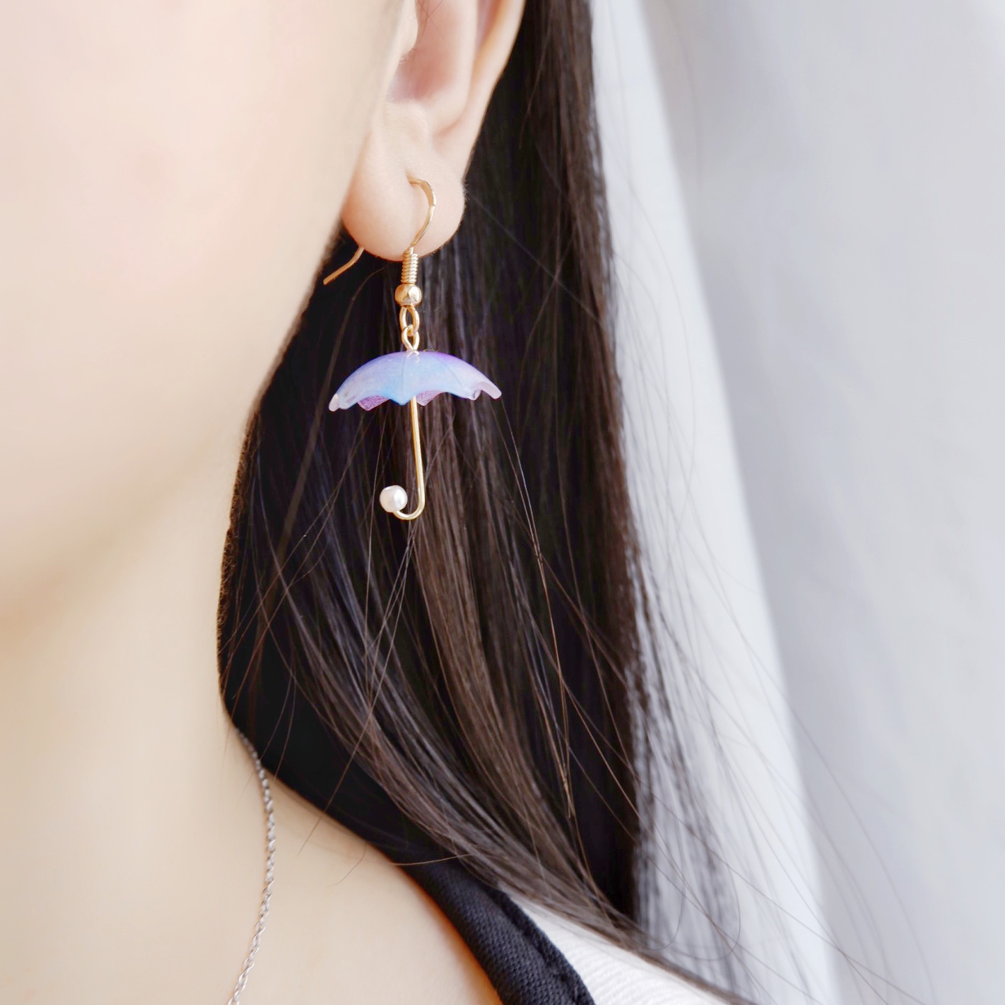 S925樹脂立體小雨傘耳環/耳夾