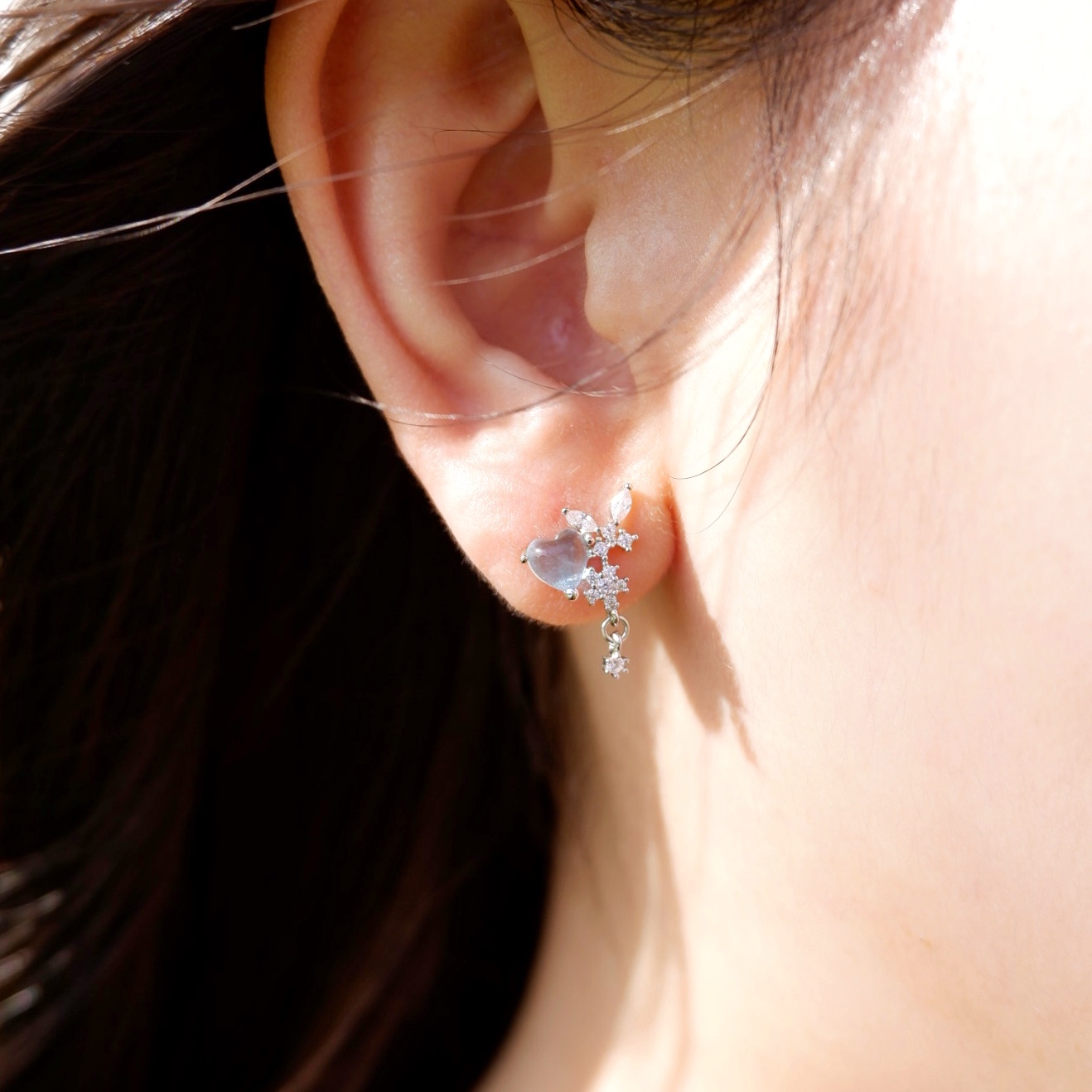 S925-淺藍水晶仙子寶石耳環(一套四件)