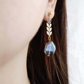 S925Deep Sea Blue Leaf Earring