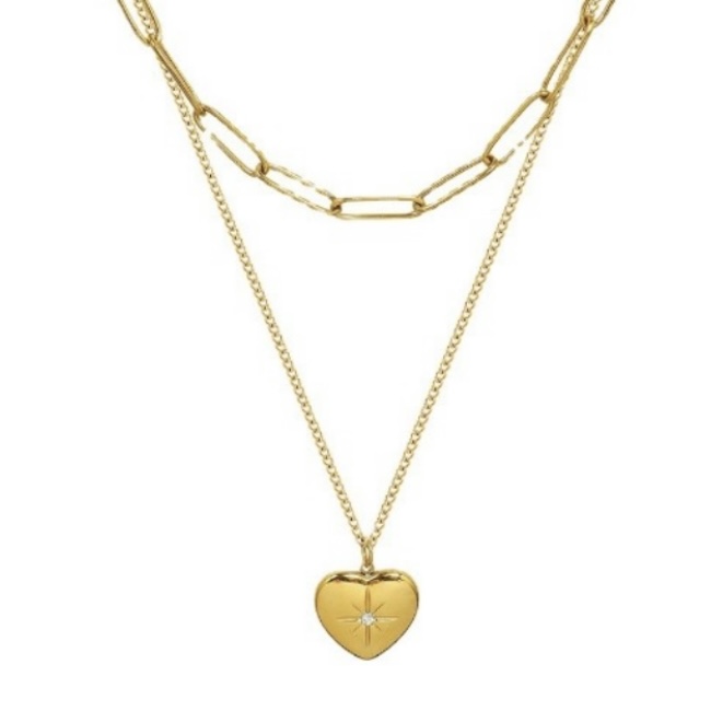 不鏽鋼水鑽頸鏈|Stone Heart Necklace