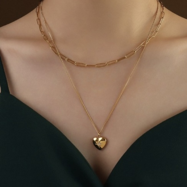 不鏽鋼水鑽頸鏈|Stone Heart Necklace