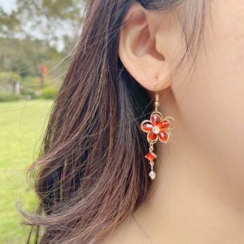 新年桔紅色-S925櫻花秘境耳環