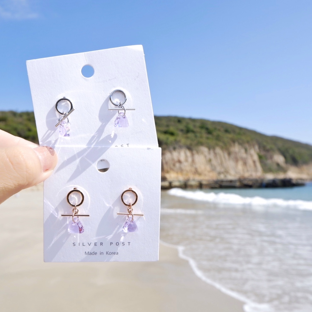 S925 兩色-幾何紫水晶耳環
